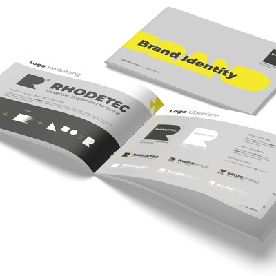 RHODETEC style guide with logo and brand identity